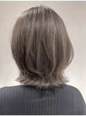 顔周りレイヤーカットグレージュカラーくびれボブベージュカラー