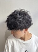 無造作ニュアンスツーブロックマッシュパーマメンズ