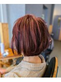 ハイライトと白髪染めボルドー系30代40代50代60代