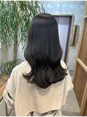 暗めグレージュアッシュ/地毛風カラー/韓国風巻き髪/暗髪ツヤ髪