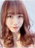 コーラルピンク/ピンクブラウン/前髪カット/小顔カット/韓国ヘア