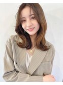 顔まわりレイヤー/ショコラアッシュ/韓国ヘアー/サイドバング
