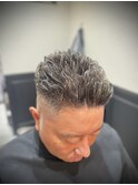 ビジネスフェード　ツーブロックワイルドパーマ オールバック