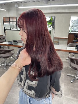 ニコ トウキョウ 渋谷(nico TOKYO) ダブルカラーチェリーレッドピンクブラウン韓国レイヤーロング