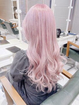 全頭ブリーチホワイトピンク/ロングレイヤー