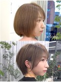 静岡ショートヘーゼルベージュ静岡ショートボブマッシュショート