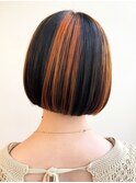 オレンジデザインカラーダブルカラーボブ