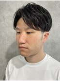 メンズビジネスセンターパートパーマ刈り上げブルーブラック
