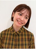 ぷつっとボブ　ミニボブ　オレンジブラウン　切りっぱなしボブ