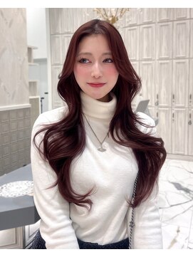 フランチェスカドット(francesca.) ブリーチなし×ワインレッド×韓国風レイヤー