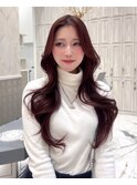ブリーチなし×ワインレッド×韓国風レイヤー