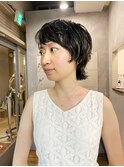 大人ショートレイヤーパーマ/大人ハイライトウルフ/