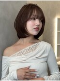 韓国ボブレイヤーカット小顔顔周りカット20代30代暗髪ブラウン
