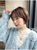 フレンチショートボブ前髪ありベージュ系カラー丸顔K20260312