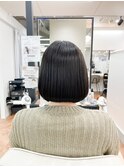 髪質改善トリートメント_マロンベージュ Aラインボブ かきあげ