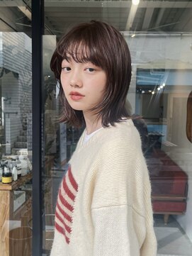 ヒュージ 三軒茶屋(huge) くびレイヤー/小顔レイヤー/前髪カット/グレージュ