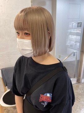 リムレスバイサンク 万代 新潟駅(LIMLESS by cinq) ミルクティーベージュダブルカラーグレージュカラーハイライト