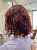 20代30代♪大人かわいい小顔ショートパーマボブ☆赤みブラウン