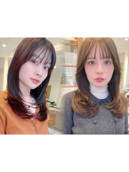 前髪・顔周りのレイヤーカットで小顔に！ブリーチなしダブルカラーと好相性♪韓国ボブも[渋谷/学割U24]