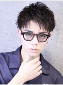アップバング メンズショート ニュアンスパーマ ソフトツイスト