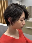 ショートヘアー ブラウンカラー 前髪カット 顔まわり 韓国風
