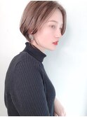 say.黒髪ボブルフネビージュ小顔ワンレン前髪なしショート透明感