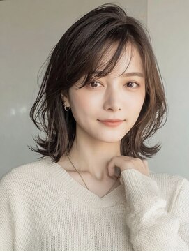 カノイ 銀座中央通り(KANOI) 【顔タイプソフトエレガント】柔らかグレージュくびれボブ
