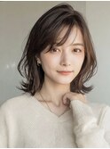 【顔タイプソフトエレガント】柔らかグレージュくびれボブ