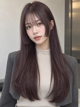 モト 船橋(moto) 韓国姫カット上品艶髪ロングストレート深みプラムブラウン船橋
