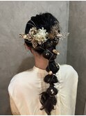 ウィッグ使用　玉ねぎポニー　編みおろし　ヘアセット
