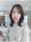 大人かわいい前髪セシルカットココアブラウンフリンジウェーブ 