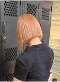 オレンジブロンドペールオレンジピンクカラーハイトーンミニボブ