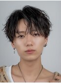 韓国ヘアニュアンスコンマバングセンターパートフェザーパーマ