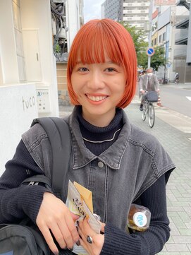 テトヘアー(teto hair) オレンジカラー　ボブ　ミニボブ　内巻きボブ　ぱっつん