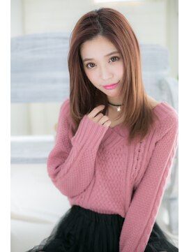 ジャストヘア ラポール 北久里浜店(just hair RAPPOR) オレンジピンク 艶ストレート キュートブラウン