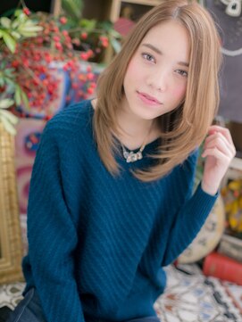 カバーヘア イヴ 戸頭店(COVER HAIR EVE) 外国人風ハイトーンカラーワンカールセミディc5戸頭30代40代!