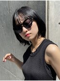 黒髪ボブくせ毛多毛ロブ外ハネストレートオイル仕上げウェット夏