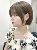 丸みボブ　ベージュカラー　博多美容室