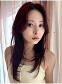 レイヤーカットハッシュカット顔まわりミディアムロング