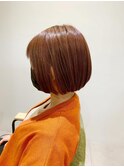 オレンジブラウン　ミニボブ　ダブルカラー　半個室