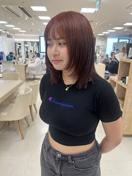ケンジ 平塚ラスカ店(KENJE) ワインレッド/レッドカラー/ウルフカット/レイヤーカット/ウルフ