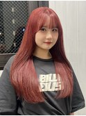 ブリーチなしダブルカラー×チェリーレッド×レイヤーカット