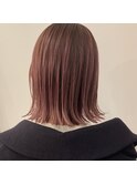 ワンレンボブ／切りっぱなしボブ／ピンクベージュ