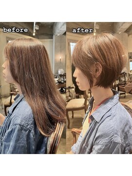 髪質改善と縮毛矯正の専門店 サンティエ(scintiller) 大人綺麗な小顔襟足スッキリショートボブ　30代40代50代