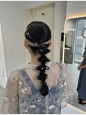 タイト編みおろしヘアセット/ローポニー/結婚式ヘアセット