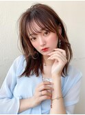 韓国風レイヤー/外ハネくびれ/ミディアムレイヤー/ぱっつん前髪