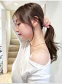 くびれヘアアプリコットオレンジ夏ヘアハイライトカラー