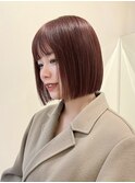 福岡ボブ　ピンクベージュ　ブリーチ一回カラー