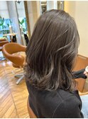 ブリーチなしアイスグレージュ ミルクグレージュ ミディアムボブ