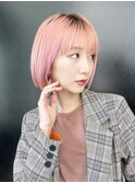 ピンクヘアーピンクグレープフルーツ秋色小顔ワンレン_28953